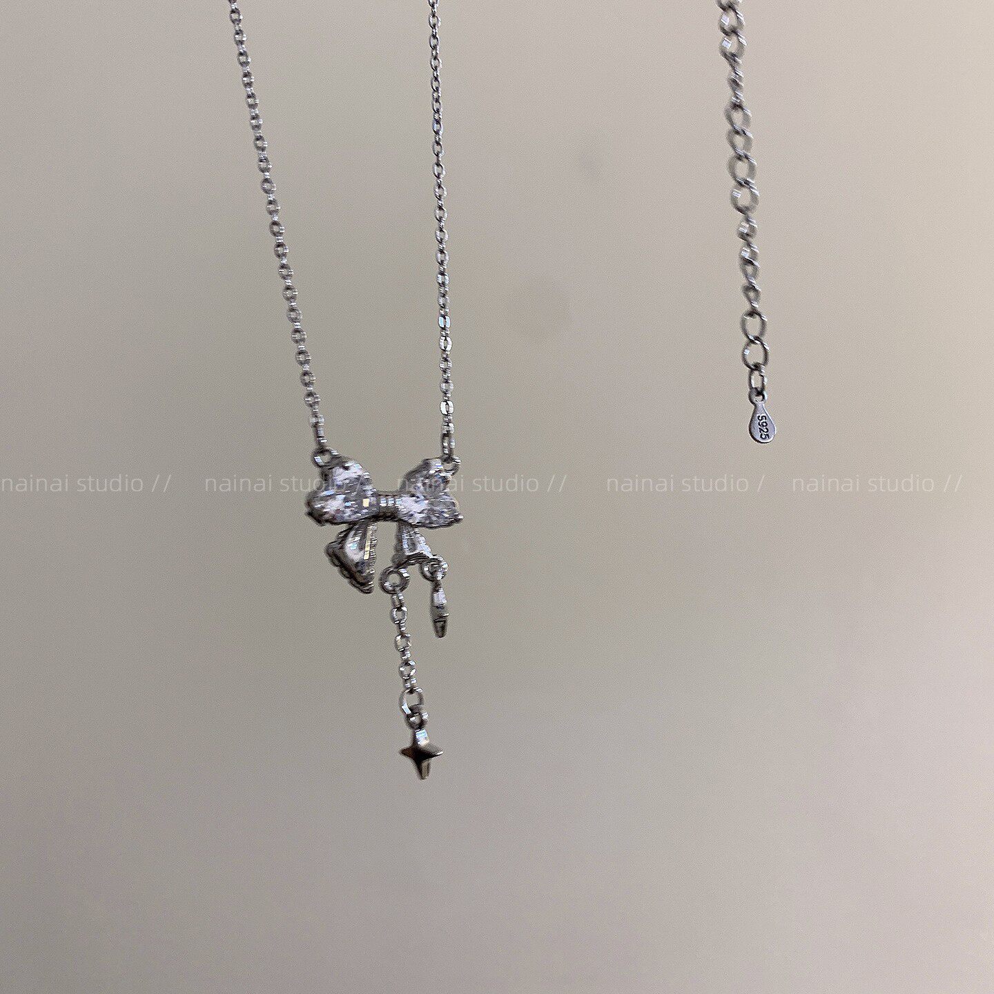 蝴蝶结项链~超闪高级感锆石锁骨链2026新款轻奢小众韩系配饰女夏