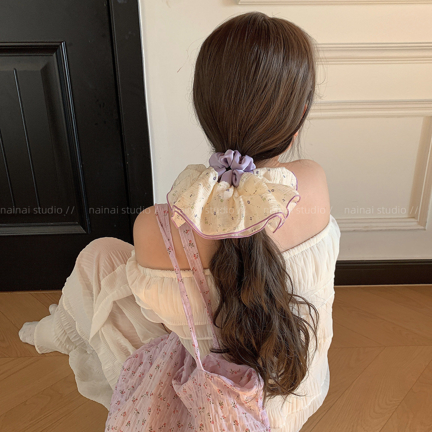 紫色裙摆大肠发圈~早春新款！温柔气质碎花小清新马尾发绳头绳女