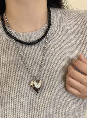 黑色爱心项链~fever同款韩国博主ins风毛衣链秋季新款卫衣链长款