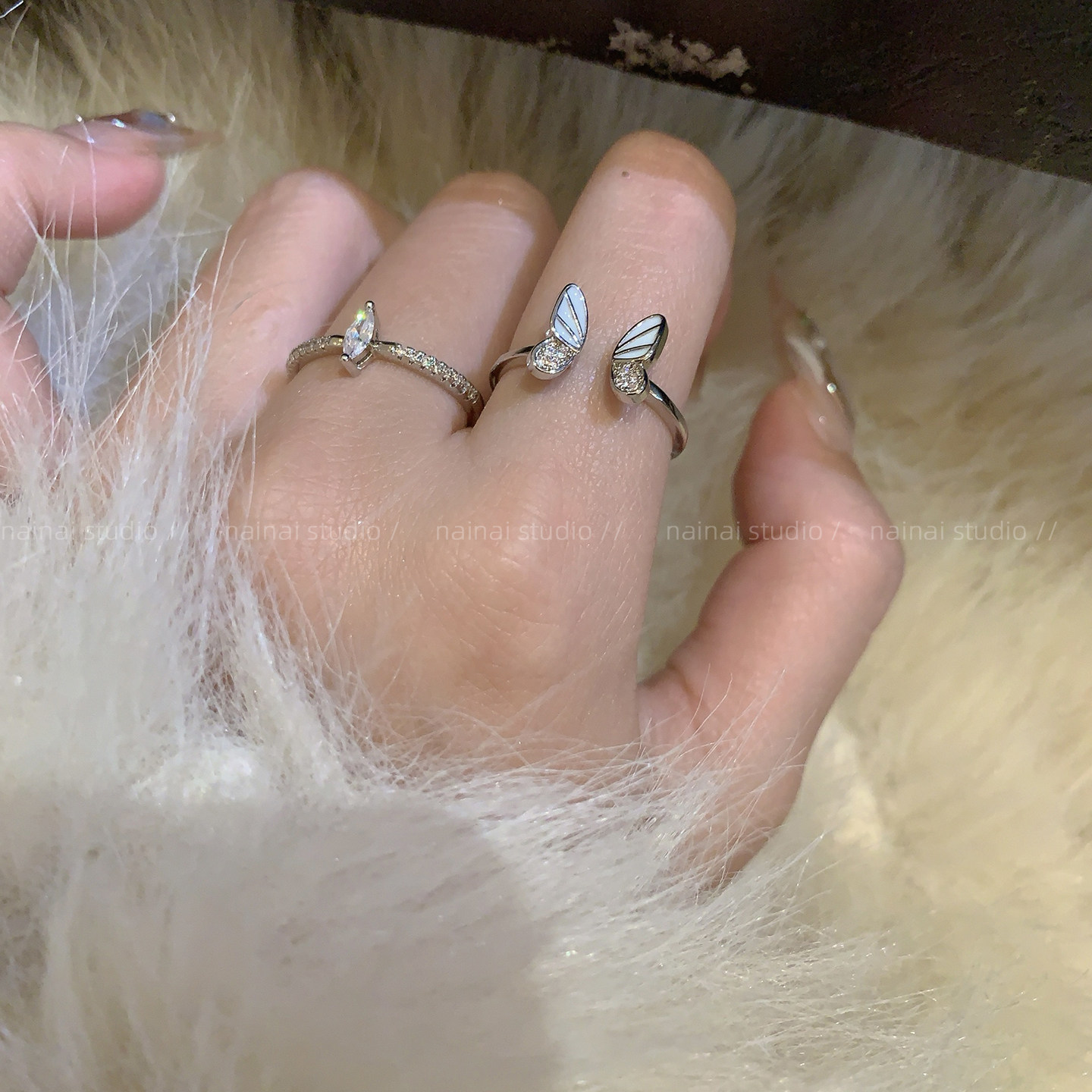 蝴蝶结戒指2只装~锆石超闪小众设计高级感指环2025新款食指戒女