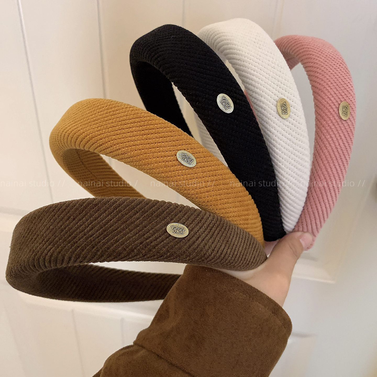 小金标发箍~灯芯绒早秋新款发头箍2025高级感韩国ins发卡发饰女A