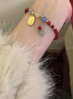 红色手链~新年招财气质串珠手串适合过年喜庆弹力新中式国风手饰