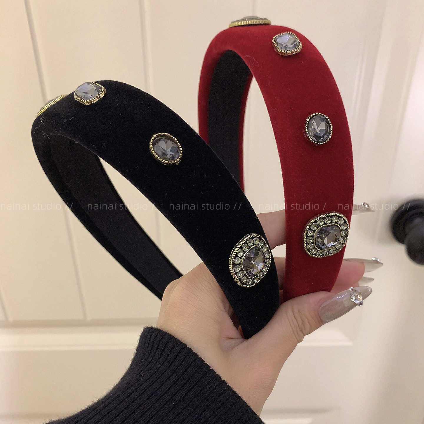 宫廷风丝绒发箍~复古法式重磅vintage中古头箍发卡发饰秋冬头