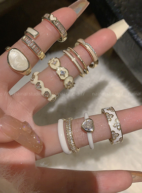 白色滴釉戒指~超仙2024春夏季新款小众锆石爱心食指戒高级感指环