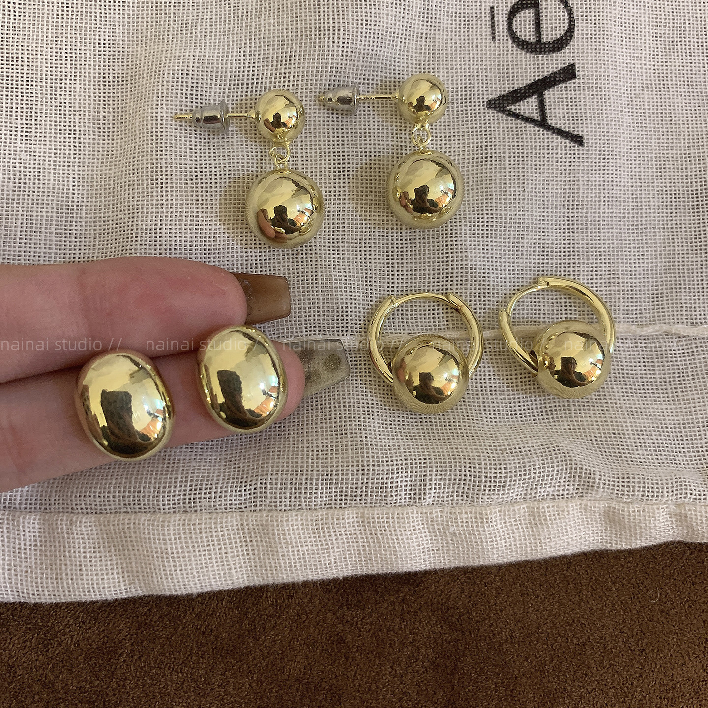 金色圆珠耳钉~冷淡风气质耳圈小众设计高级感韩系ins风耳环耳饰A