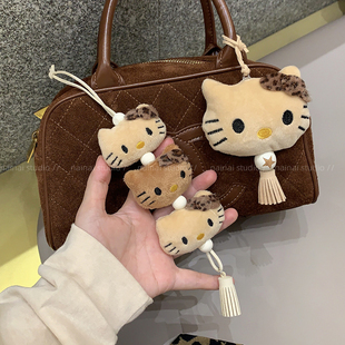 豹纹KT挂件~黑皮夏威夷蝴蝶结包包挂饰猫咪卡通毛绒钥匙扣配饰女