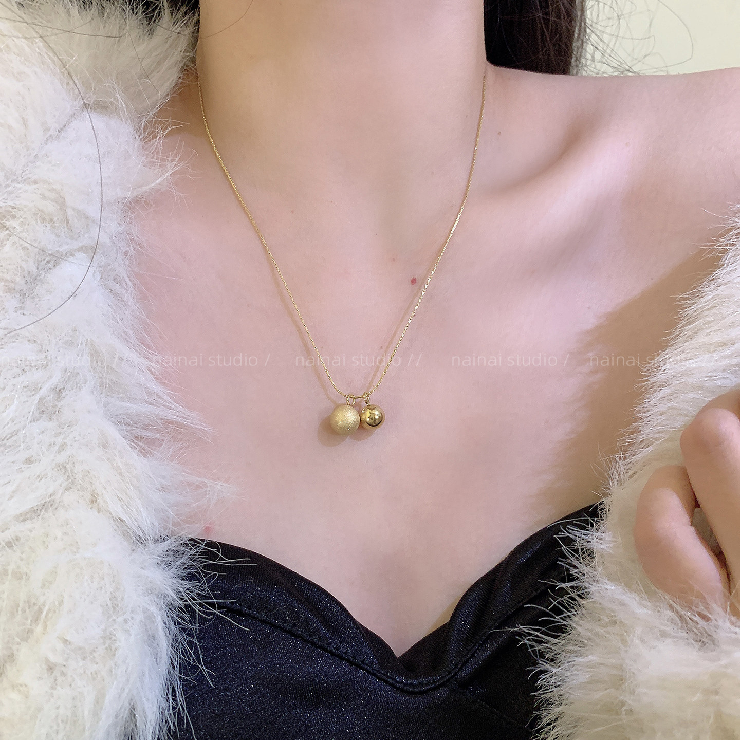 钛钢不掉色！金色球球项链~高级感轻奢小众设计锁骨链2025颈链女