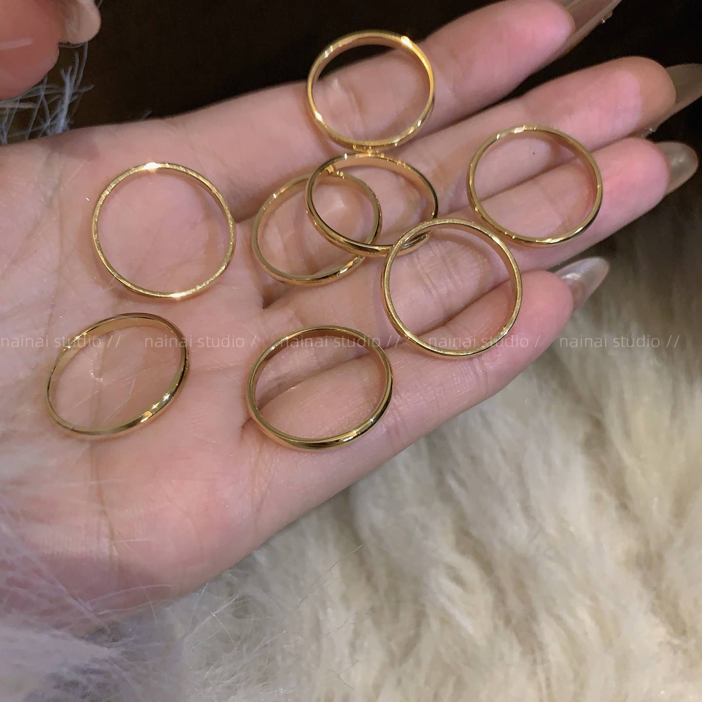 钛钢不掉色！极细金色戒指百搭高级感小众设计食指戒气质指环女A