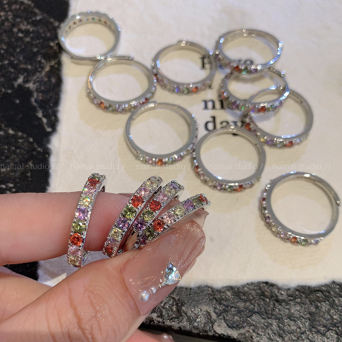 彩钻戒指~极细显瘦食指戒高级感轻奢小众设计2025秋季新款指环女A