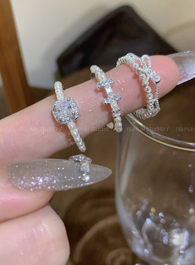 精致珍珠戒指~锆石超闪高级感轻奢H字母蝴蝶结食指戒开口指环女潮