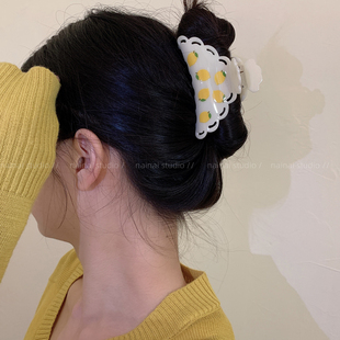 黄色柠檬抓夹~小清新甜美后脑勺盘发鲨鱼夹发抓气质发饰头饰女秋A
