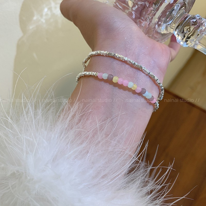 彩色串珠手链~极细碎银子手饰串珠小众ins风精致高级感轻奢手串女