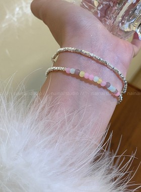 彩色串珠手链~极细碎银子手饰串珠小众ins风精致高级感轻奢手串女