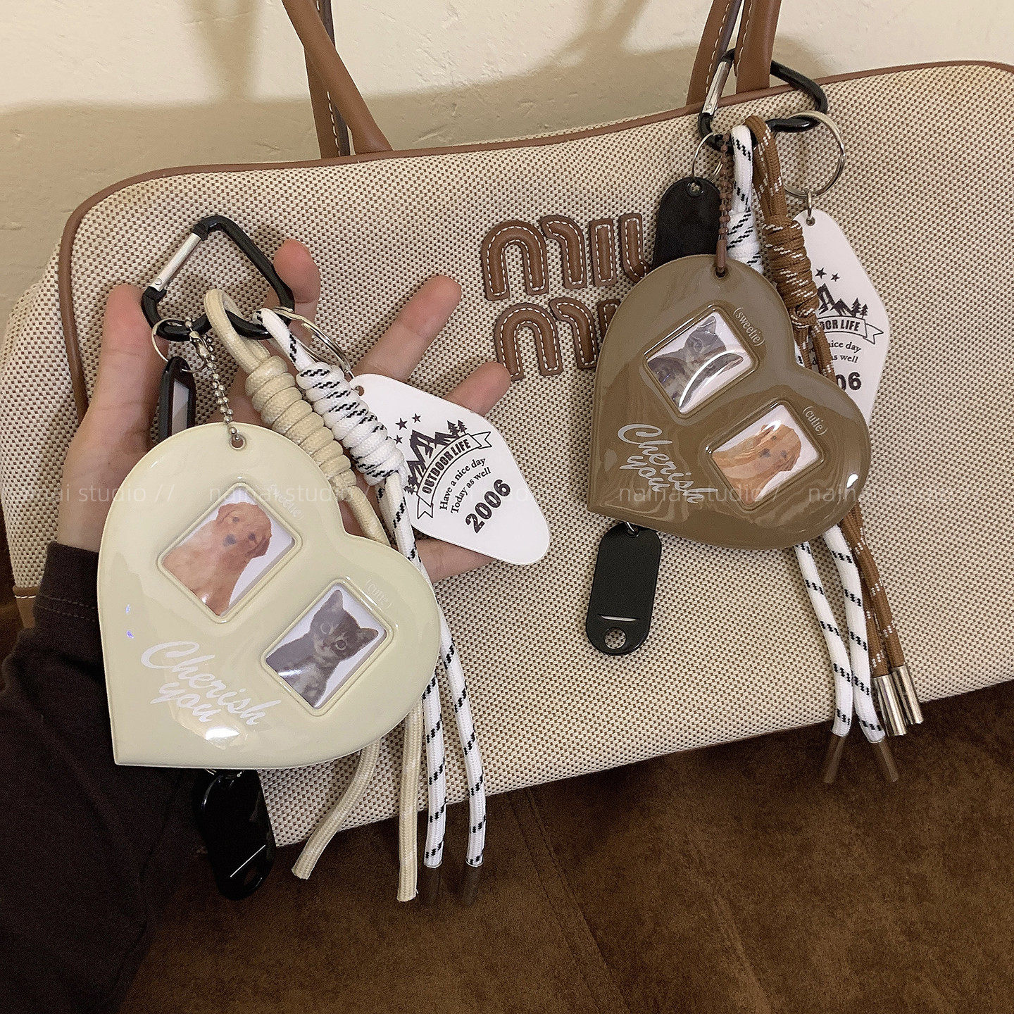 miu系风爱心挂件~爱心卡套包包挂饰极繁主义车钥匙扣书包配饰装饰