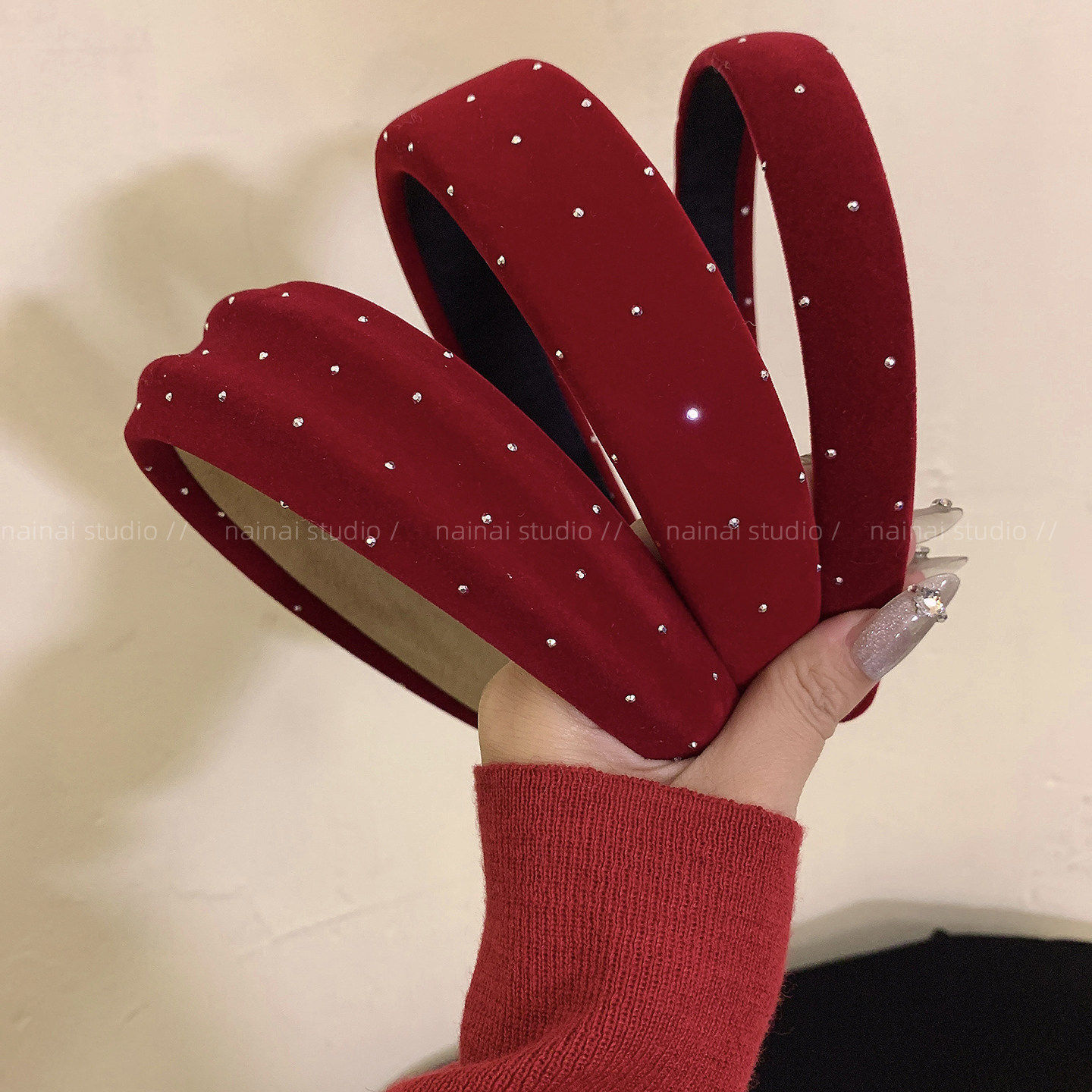 满天星红色发箍~新年氛围感丝绒头箍闪闪星空韩系高级发夹发饰女