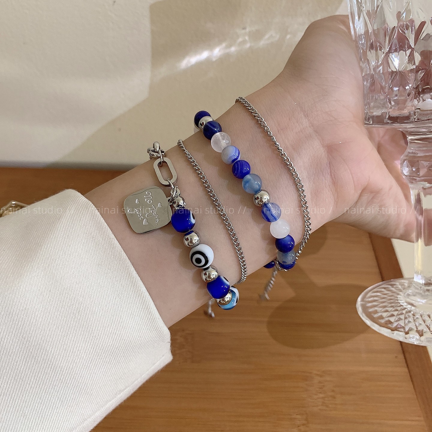 钛钢不掉色~蓝色串珠手链甜酷辣妹y2k小众设计高级感手饰配饰女A