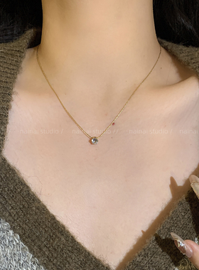 金色单钻项链~钛钢不掉色！气质百搭轻奢小众设计锁骨链颈链女潮A