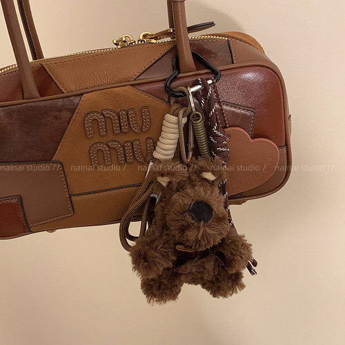 棕色毛绒西高地包包挂件
