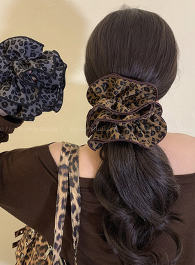 豹纹大肠发圈~4层大号甜酷辣妹丸子头发绳头绳通勤扎马尾头花发饰