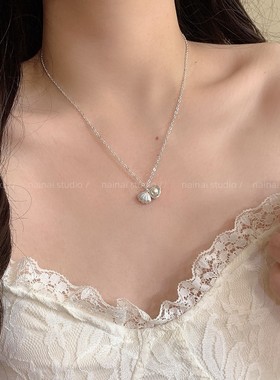 贝壳珍珠项链冷淡风银色ins风韩系锁骨链2025新款高级感度假风女A