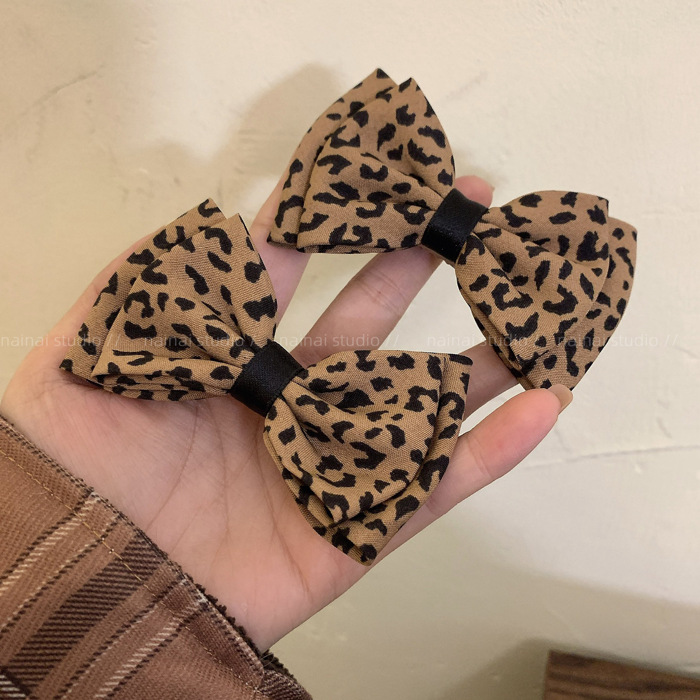 豹纹蝴蝶结发夹~2只装！甜酷辣妹侧边夹刘海夹发饰2025秋冬头饰
