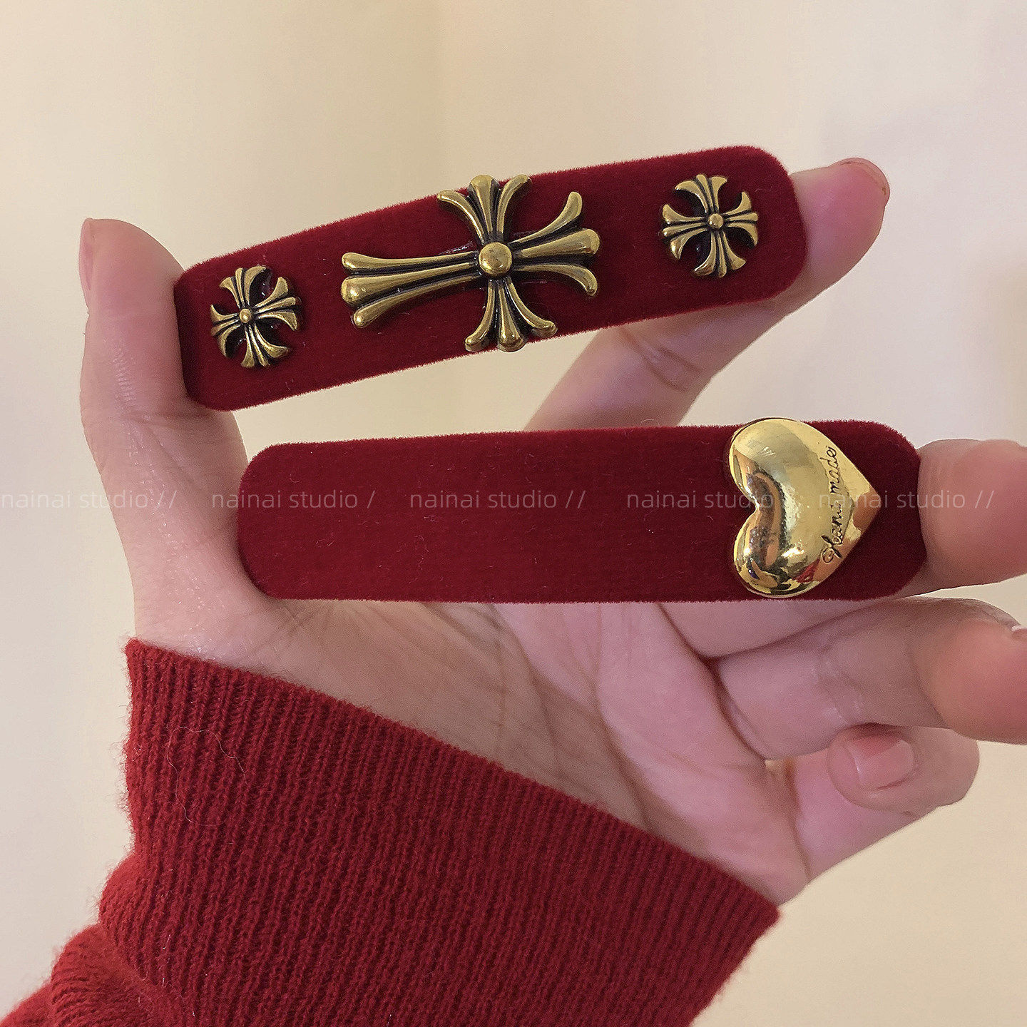 红色十字架BB夹~丝绒复古法式新年侧边夹爱心刘海夹发饰头饰女冬A,饰品/流行首饰/时尚饰品新,发饰,淘宝优惠券,粉丝福利购,淘宝优惠卷