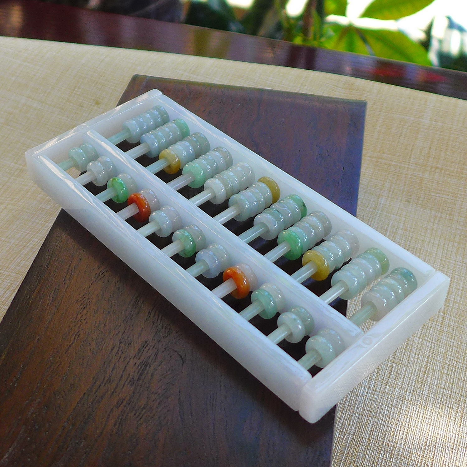 A货冰糯种黄加绿翡翠算盘摆件