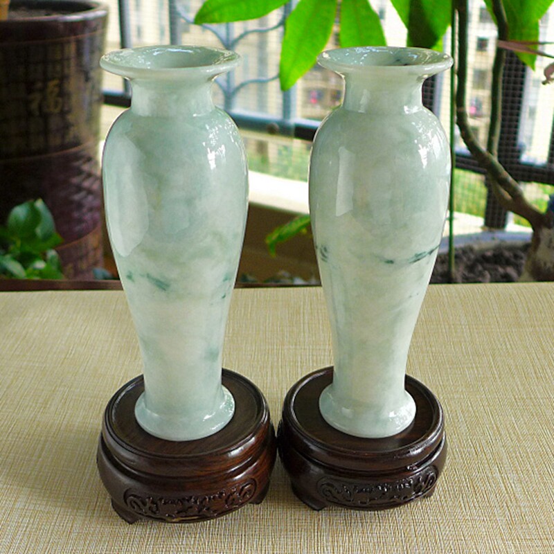 传世藏品241# A货老种飘兰花水润细腻平平安安翡翠摆件花瓶一对
