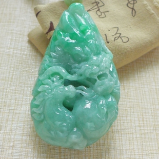 转运佳礼501# A货老种阳绿冰润起胶精雕龙马精神生意兴隆翡翠把件