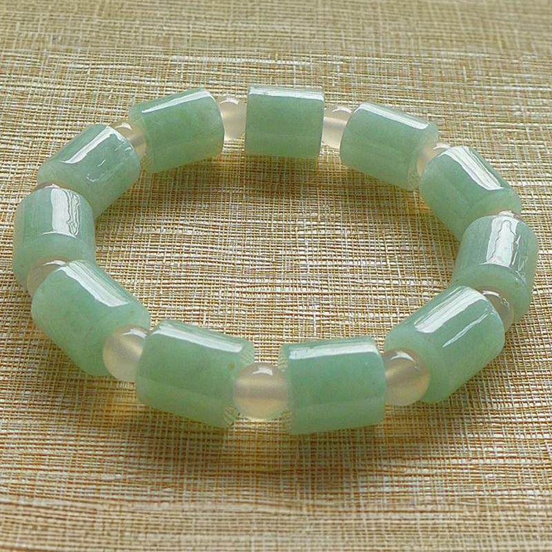 a货珠宝鉴定证391# 冰种果绿果冻起胶细腻路路通翡翠桶珠手链