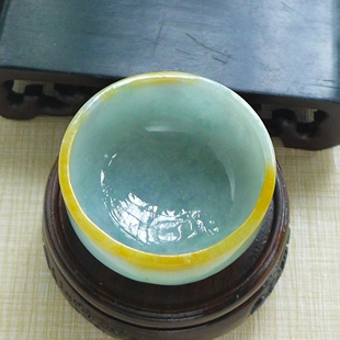 转运珍藏044# A货老种带金黄翡起冰胶素面实用大圆口功夫翡翠玉杯