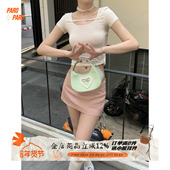 ParoParo薄荷曼波 原创可爱少女马卡龙色系镂空爱心链条包斜挎包