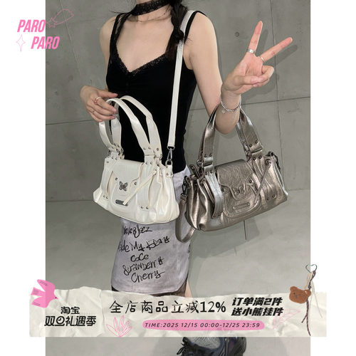 辣妹金属感机车Y2K单肩包