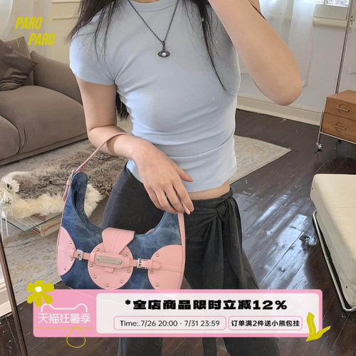 ParoParo美派甜心！原创Y2K欧美复古牛仔布百搭休闲月牙型腋下包