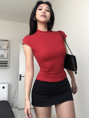 abg辣妹小飞袖正肩圆领T恤