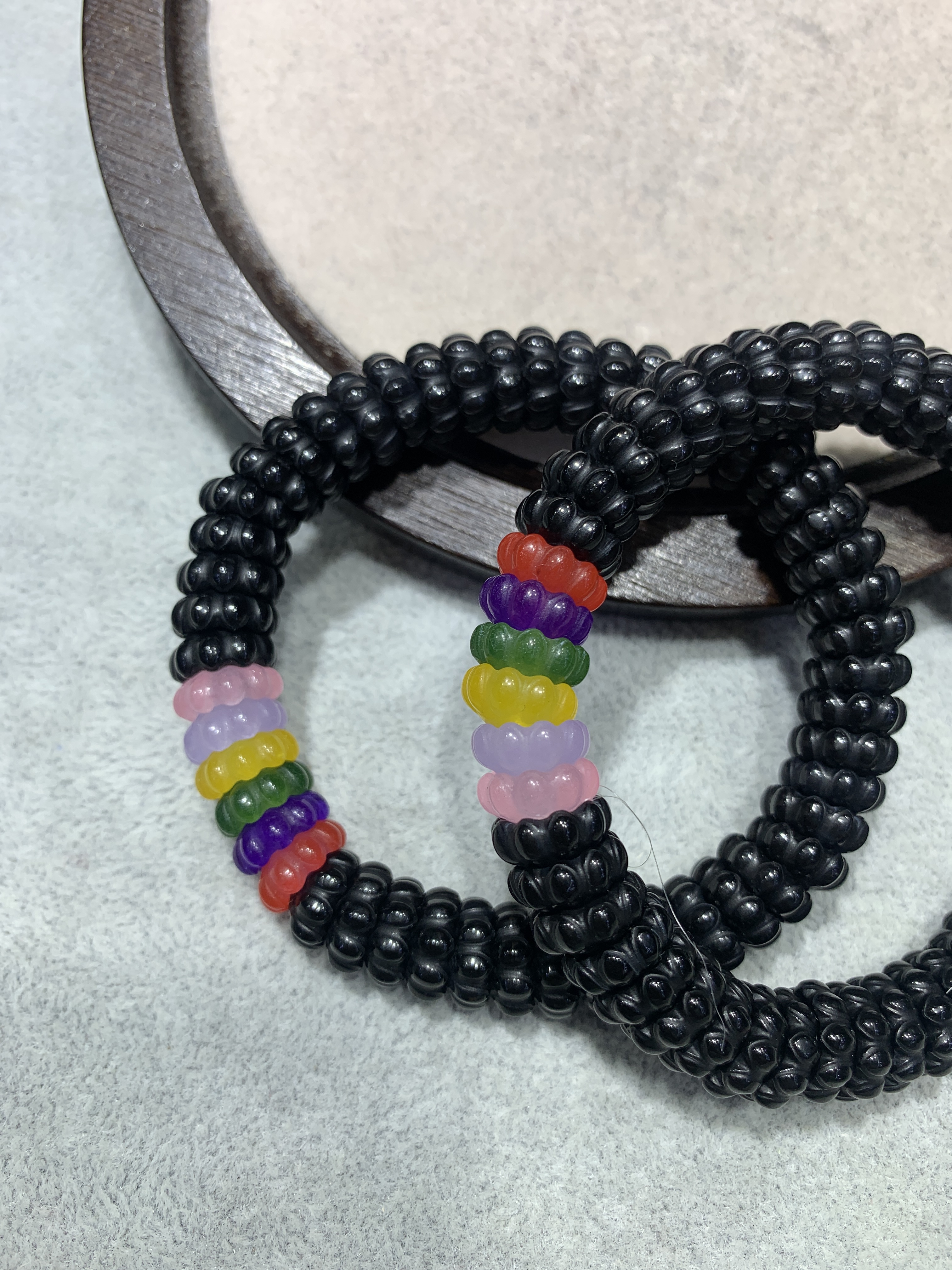 黑玛瑙莲花单圈手串精工雕刻手串文玩配饰饰品diy项链手链