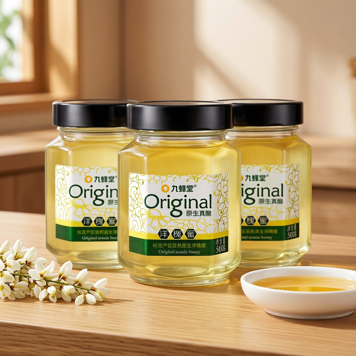 九蜂堂特级品原生洋槐蜂蜜纯正天然野生正品官方旗舰店土蜂蜜3瓶