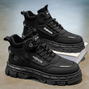 百搭高帮鞋 秋冬户外马丁靴厚底防滑增高防水鞋 真皮男鞋 断码