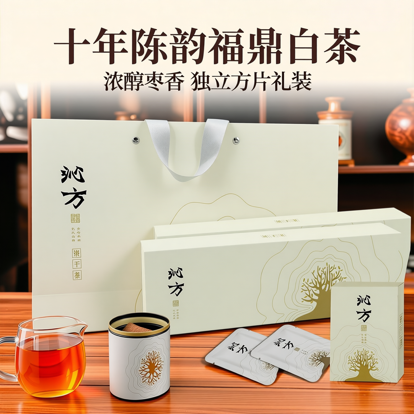 2013年福鼎白茶贡眉小方片紧压陈年四方饼干小包装礼盒装两条枣香