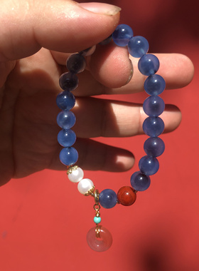 糖心玛瑙手串平安扣珠子珍珠蓝色香灰琉璃手链显白高级