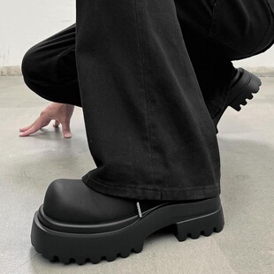 鞋 潮高级感新款 子cleanfit 男厚底7cm增高翘头皮鞋 米奇大头德比鞋