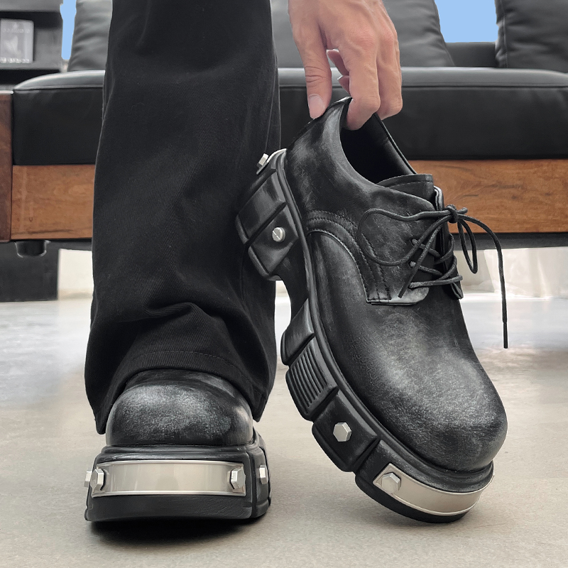 铁头铆钉德比鞋男厚底朋克风