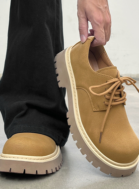 2025新款棕黄色德比鞋英伦风低帮户外马丁靴增高皮鞋男cleanfit