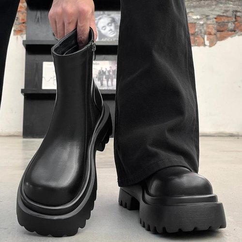 新款烟筒靴高帮男厚底增高