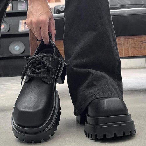 方头德比鞋男厚底7cm增高大头鞋