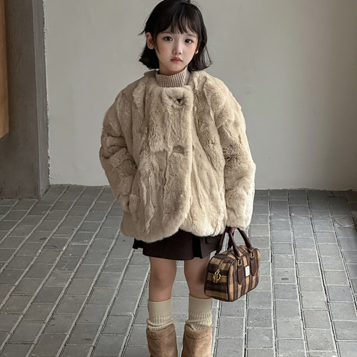 若堇2100%獭兔毛皮草童装外套