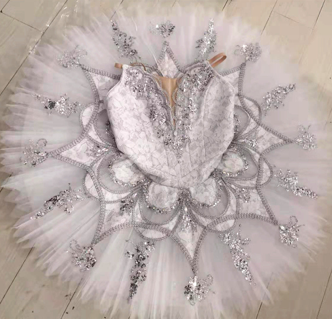 丹艺成人儿童芭蕾舞演出服表演服tutu盘裙舞蹈服白色银仙子比赛