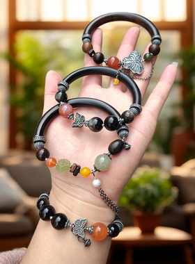 古朴风檀木手镯和田玉手链