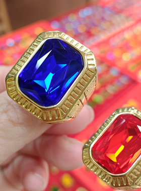 简约大气男士戒指红宝石钻石切割工艺耀眼大戒面蓝宝石男款戒指
