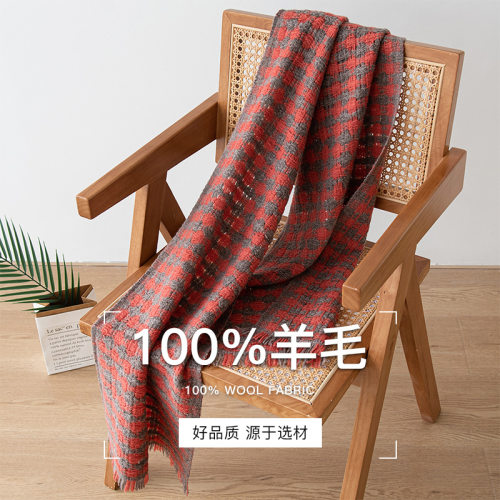 日系千鸟格100%羊毛围巾女冬季高级感双面格子围脖保暖美拉德